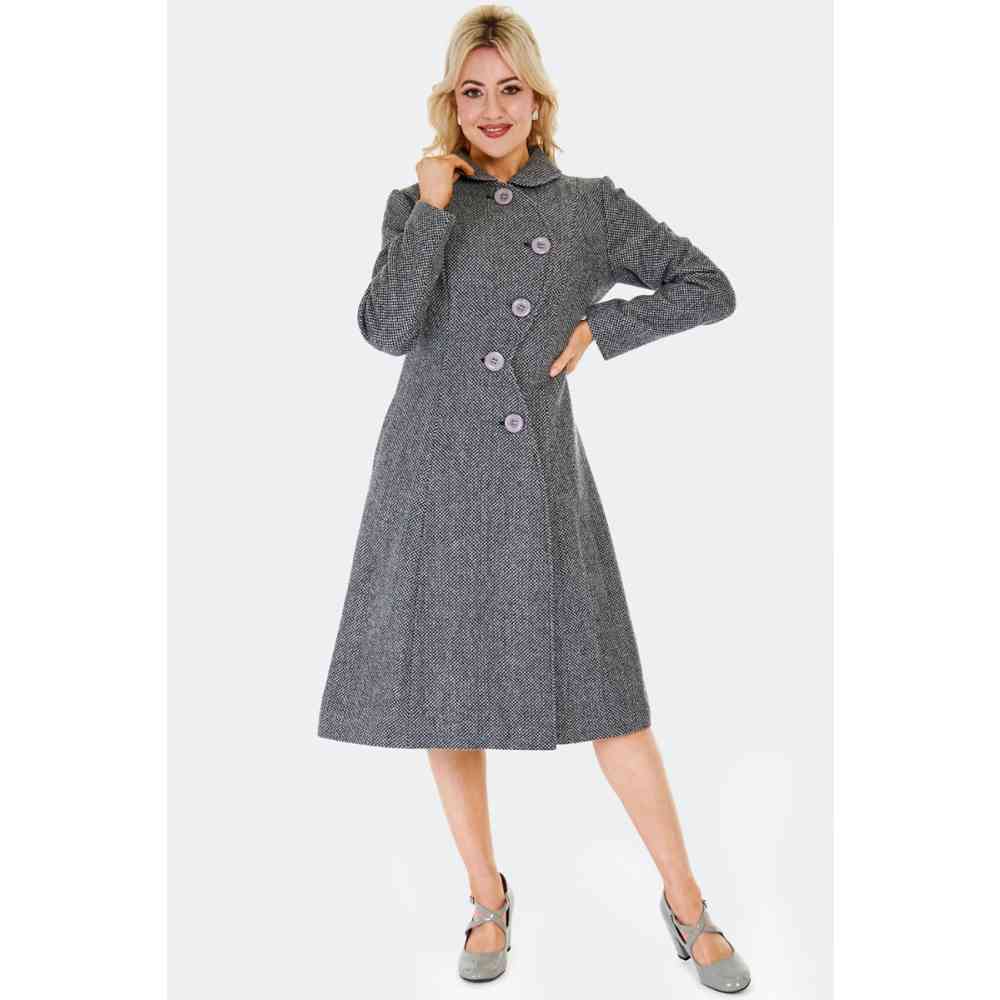 Voodoo Vixen - Wool Blend Herringbone Manteau d'hiver - Gris